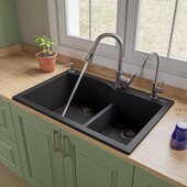  Black 33'' Double Bowl Drop In Granite Composite Kitchen Sink, 33'' W x 22'' D x 9-1/2'' H