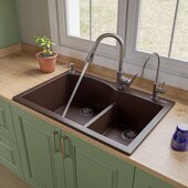 ALFI brand 33'' Double Bowl Drop In Granite Composite Kitchen Sink in Chocolate, 33'' W x 22'' D x 9-1/2'' H