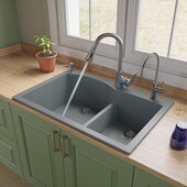 ALFI brand 33'' Double Bowl Drop In Granite Composite Kitchen Sink in Titanium, 33'' W x 22'' D x 9-1/2'' H