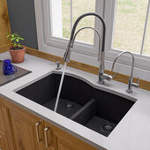  Black 33'' Double Bowl Undermount Granite Composite Kitchen Sink, 33'' W x 20-3/4'' D x 9-7/8'' H