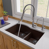 ALFI brand 33'' Double Bowl Undermount Granite Composite Kitchen Sink in Chocolate, 33'' W x 20-3/4'' D x 9-7/8'' H