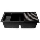 ALFI brand 33'' W Granite Composite Workstation Step Rim Double Bowl Undermount Kitchen Sink in Black with Accessories
