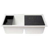 ALFI brand 33'' W Granite Composite Workstation Step Rim Double Bowl Undermount Kitchen Sink in White with Accessories