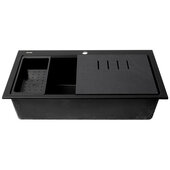 ALFI brand 33'' W Granite Composite Workstation Step Rim Single Bowl Drop-In Kitchen Sink in Black with Accessories, 33-7/8'' W x 20-1/16'' D x 8-7/8'' H