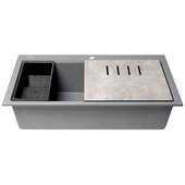 ALFI brand 33'' W Granite Composite Workstation Step Rim Single Bowl Drop-In Kitchen Sink in Titanium with Accessories