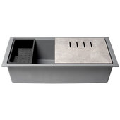 ALFI brand 33'' W Granite Composite Workstation Step Rim Single Bowl Undermount Kitchen Sink in Titanium with Accessories