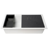 ALFI brand 33'' W Granite Composite Workstation Step Rim Single Bowl Undermount Kitchen Sink in White with Accessories