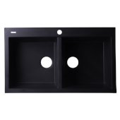  Black 34'' Drop-In Double Bowl Granite Composite Kitchen Sink, 33-7/8'' W x 20-1/8'' D x 8-1/4'' H