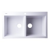  White 34'' Drop-In Double Bowl Granite Composite Kitchen Sink, 33-7/8'' W x 20-1/8'' D x 8-1/4'' H