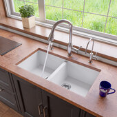  White 34'' Undermount Double Bowl Granite Composite Kitchen Sink, 33-7/8'' W x 17-3/4'' D x 8-1/4'' H