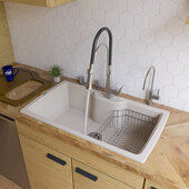  Biscuit 35'' Drop-In Single Bowl Granite Composite Kitchen Sink, 34-5/8'' W x 19-2/3'' D x 9-1/8'' H