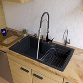  Black 35'' Drop-In Single Bowl Granite Composite Kitchen Sink, 34-5/8'' W x 19-2/3'' D x 9-1/8'' H