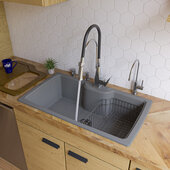 ALFI brand 35'' Drop-In Single Bowl Granite Composite Kitchen Sink in Titanium, 34-5/8'' W x 19-2/3'' D x 9-1/8'' H