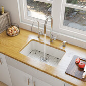  24'' White Single Bowl Fireclay Undermount Kitchen Sink, 23-3/8'' W x 16-1/8'' D x 8'' H
