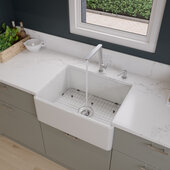  White 26'' Contemporary Smooth Apron Fireclay Farmhouse Kitchen Sink, 26'' W x 20'' D x 10'' H