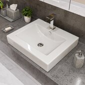 ALFI brand White 24'' W Rectangular Semi Recessed Ceramic Sink with Faucet Hole, 23-5/8'' W x 20-1/8'' D x 6-1/2'' H