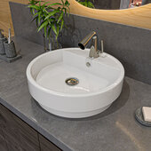 ALFI brand White Round Semi Recessed Ceramic Sink with Faucet Hole, 19-1/8'' Diameter x 5-3/4'' H