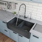 ALFI brand 33'' Reversible Double Fireclay Farmhouse Kitchen Sink in Concrete Color, 32-5/8'' W x 17-7/8'' D x 9-7/8'' H