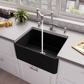 ALFI brand Black Matte Smooth Apron 24'' W Single Bowl Fireclay Farm Sink, 24'' W x 18'' D x 10'' H