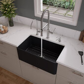ALFI brand Black Matte Smooth Apron 30'' W Single Bowl Fireclay Farm Sink, 30'' W x 18'' D x 10'' H