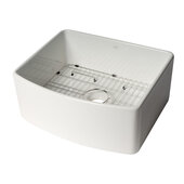 ALFI brand ABFC2420-W White Smooth Curved Apron 24'' x 20'' Single Bowl Fireclay Farm Sink with Grid, 24'' W x 20'' D x 10'' H