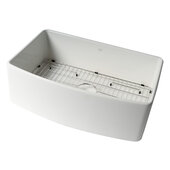 ALFI brand ABFC3020-W White Smooth Curved Apron 30'' x 20'' Single Bowl Fireclay Farm Sink with Grid, 30'' W x 20'' D x 10'' H