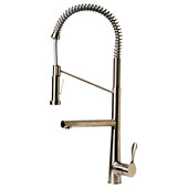 ALFI brand Brushed Nickel Double Spout Commercial Spring Kitchen Faucet, Spout Height: 11-3/8'' W, Spout Reach: 8-1/2'' W