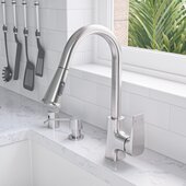 ALFI brand Brushed Nickel Square Gooseneck Pull Down Kitchen Faucet, Spout Height: 7-3/8'' W, Spout Reach: 8-1/4'' W