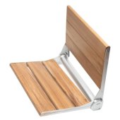 ALFI brand 17'' Folding Teak Wood Shower Seat Bench with Backrest in Brushed Nickel, 17-1/4'' W x 15'' D x 15'' H, Folded 2-7/8'' D