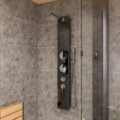 ALFI brand Glass Shower Panel with 2 Body Sprays and Rain Shower Head in Black, 8-5/8'' W x 20-1/8'' D x 59'' H