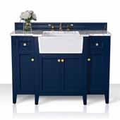  Adeline 48'' Bath Vanity in Heritage Blue with Italian Carrara White Marble Vanity Top and White Undermount Farmhouse Basin with Gold Hardware, 48''W x 20-1/8''D x 34-5/8''H