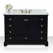  Audrey 48'' Bath Vanity in Onyx Black with Italian Carrara White Marble Vanity Top and White Undermount Basin with Gold Hardware, 48''W x 22''D x 34-1/2''H