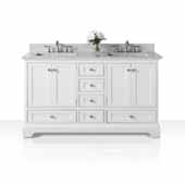  Audrey 60'' Double Sink Bath Vanity in White with Italian Carrara White Marble Vanity top and (2) White Undermount Basins, 60''W x 22''D x 34-1/2''H
