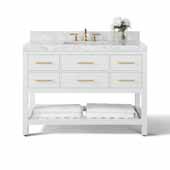  Elizabeth 48'' Bath Vanity in White with Italian Carrara White Marble Vanity top and White Undermount Basin with Gold Hardware, 48''W x 22''D x 34-1/2''H