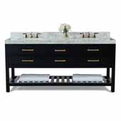  Elizabeth 72'' Double Sink Bath Vanity in Black Onyx with Italian Carrara White Marble Vanity top and (2) White Undermount Basins with Gold Hardware, 72''W x 22''D x 34-1/2''H