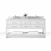  Elizabeth 72'' Double Sink Bath Vanity in White with Italian Carrara White Marble Vanity top and (2) White Undermount Basins, 72''W x 22''D x 34-1/2''H