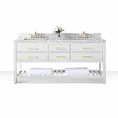  Elizabeth 72'' Double Sink Bath Vanity in White with Italian Carrara White Marble Vanity top and (2) White Undermount Basins with Gold Hardware, 72''W x 22''D x 34-1/2''H