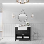  Hayley 36'' Bath Vanity Set w/ Cabinet Base in Black Onyx, Italian Carrara White Marble Vanity Top, and White Farmhouse Apron Basin