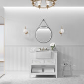  Hayley 36'' Bath Vanity Set w/ Cabinet Base in White, Italian Carrara White Marble Vanity Top, and White Farmhouse Apron Basin