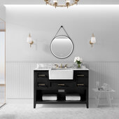  Hayley 48'' Bath Vanity Set w/ Cabinet Base in Black Onyx, Italian Carrara White Marble Vanity Top, and White Farmhouse Apron Basin