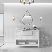  Hayley 48'' Bath Vanity Set w/ Cabinet Base in White, Italian Carrara White Marble Vanity Top, and White Farmhouse Apron Basin