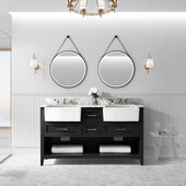  Hayley 60'' Bath Vanity Set w/ Cabinet Base in Black Onyx, Italian Carrara White Marble Vanity Top, and White Farmhouse Apron Basin
