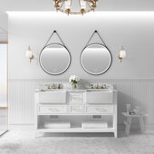  Hayley 60'' Bath Vanity Set w/ Cabinet Base in White, Italian Carrara White Marble Vanity Top, and White Farmhouse Apron Basin