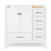  Cambridge 36'' Left Offset Single Sink Base Cabinet In White, 36''W x 21-1/2''D x 33-1/2''H