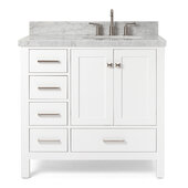 Cambridge 37'' Single Oval Sink Vanity w/ Right Offset Oval Sink in White, 37''W x 22''D x 35''H