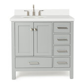 Ariel Cambridge 37'' Left Offset Oval Sink Freestanding Vanity with White Quartz Countertop in Grey