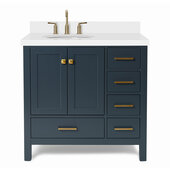 Ariel Cambridge 37'' Left Offset Oval Sink Freestanding Vanity with White Quartz Countertop in Midnight Blue