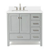 Ariel Cambridge 37'' Left Offset Rectangle Sink Freestanding Vanity with White Quartz Countertop in Grey