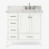  Cambridge 37'' Single Rectangle Sink Vanity w/ Right Offset Sink in White, 37''W x 22''D x 35''H