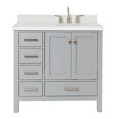 Ariel Cambridge 37'' Right Offset Oval Sink Freestanding Vanity with White Quartz Countertop in Grey